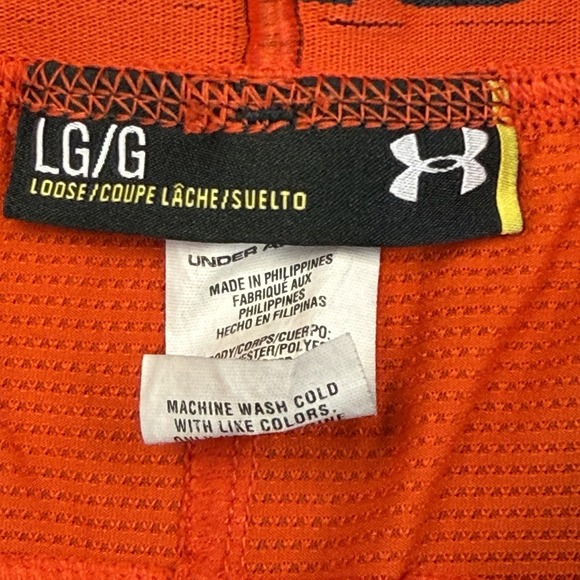 Under Armour Orange Loose Athletic Training Gym Shorts Mens Large With Pockets - Picture 2 of 4